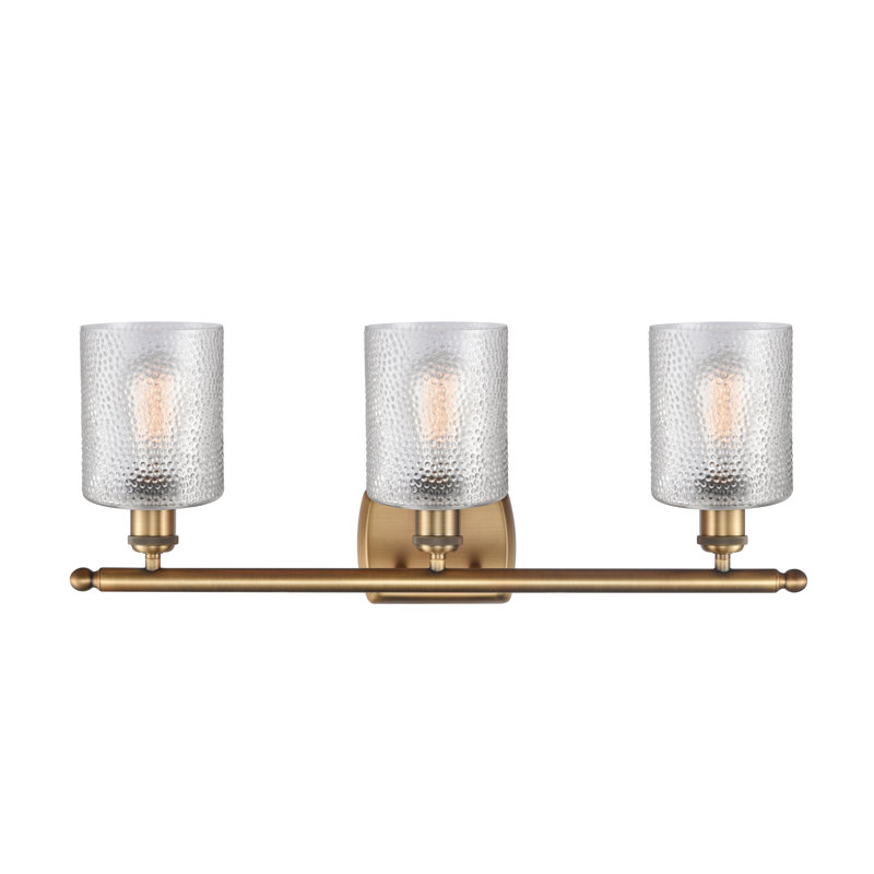 Éclairage de salle de bain à intensité variable à 3 lumières Leilani, Transparent, Ampoule DEL 6 watts Vinage, Laiton brossé