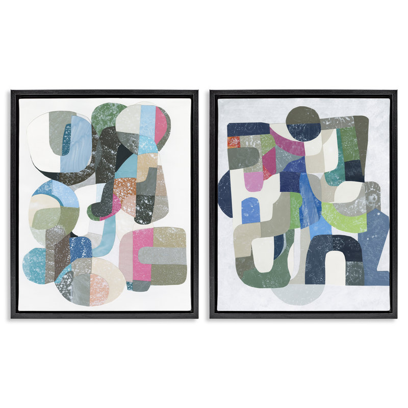 Ensemble de cadres flottants 2 pièces Retro Pastel Geometrics, design par Coco Good, Cadre flottant noir de jais