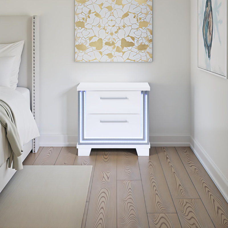 Ensemble de chambre à coucher 4 pièces avec deux tables de chevet, commode et grand lit, Queen