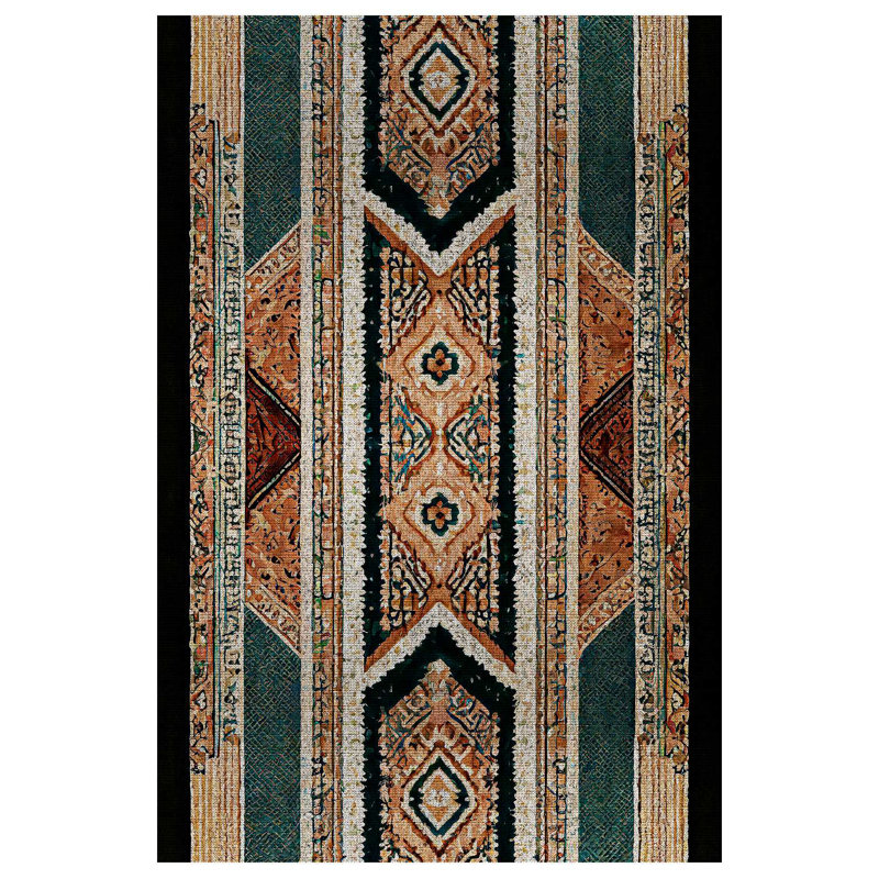Manas Collection Digital Print Cotton-Polyester Colorful Moroccan Rug, Runner 4' x 16'5"