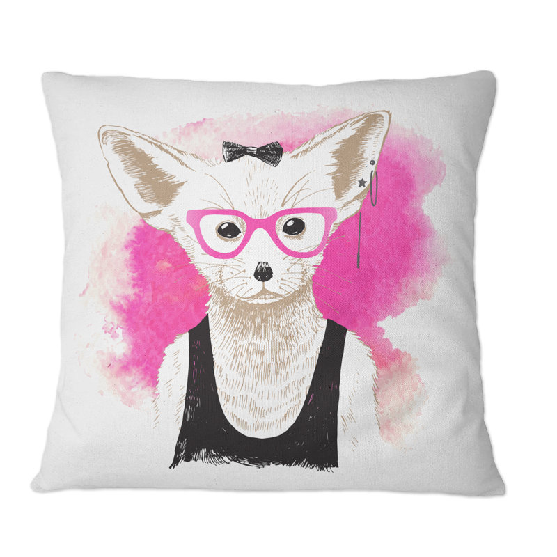 Dressed Up Fennec dans des verres roses style Hipster - Coussin décoratif pour enfants, 16 po x 16 po