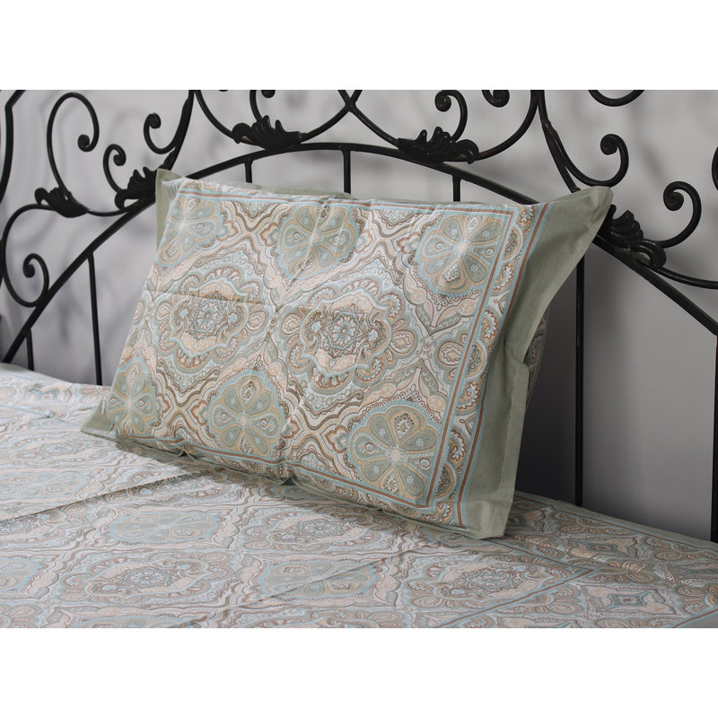 Exotic India Pure Cotton Bedsheet Single Bed Size Handblock Printed with Pillow Cover