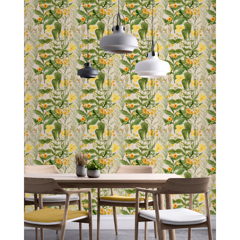 Florilegium Floral Wallpaper Roll, Green/Yellow/Taupe