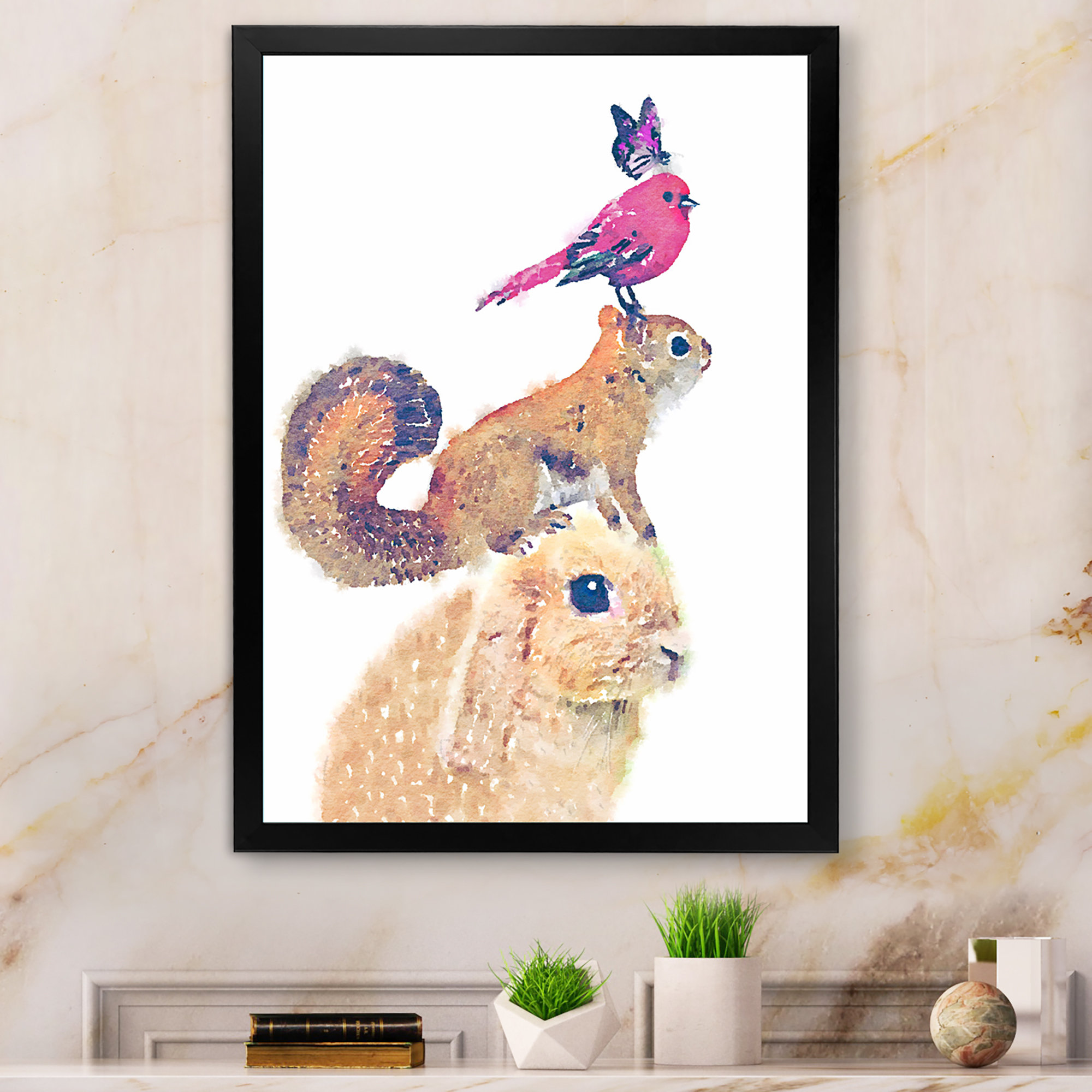 August Grove® Cartoon Rabbit Red Squirrel Bird And 