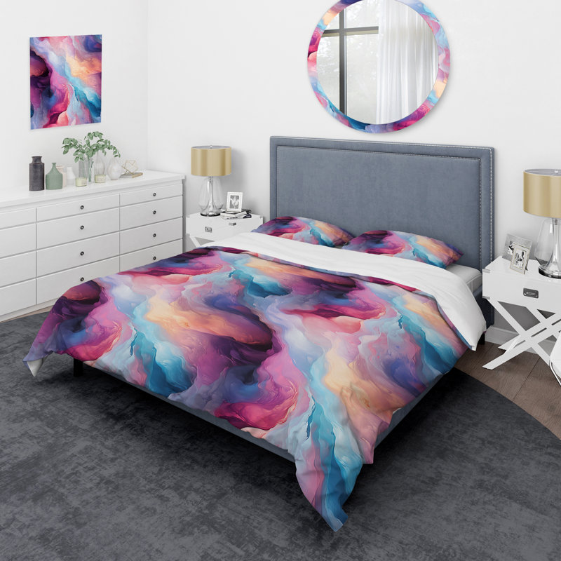 Ensemble de housse de couette multicolore Cosmic Marble Nebula, Housse de couette pour très grand lit et 2 très