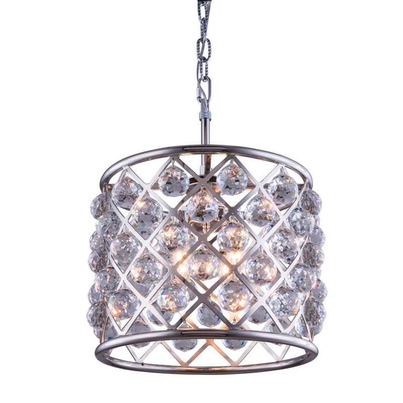 Lustre tambour 4 lumières Swinney, Ombrage argent (gris), Nickel poli