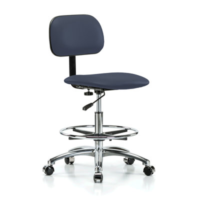 PERCH Chrome Lab Chair with Adjustable Backrest and Foot Ring | Medium Bench Height 20-27"