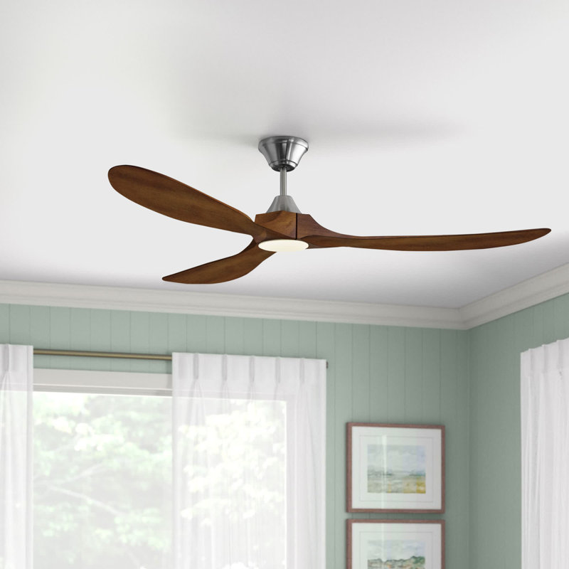 Ceiling Fan with LED Lights, Brushed Steel with Dark Walnut Blades, 70 inches