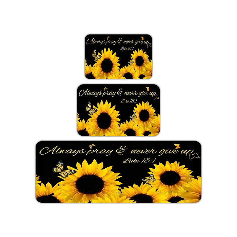 Ensemble de tapis de cuisine tournesol noir et jaune pour cuisine et vestibule