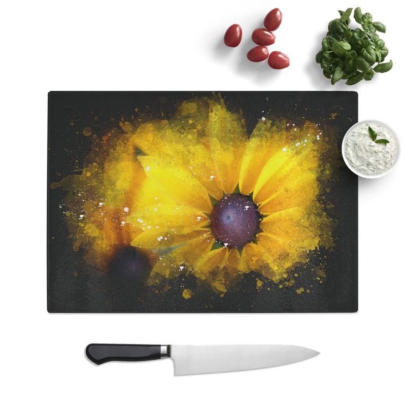 Tempered Glass Coneflowers Paint Splash Chopping Board, 20 cm x 28.5 cm