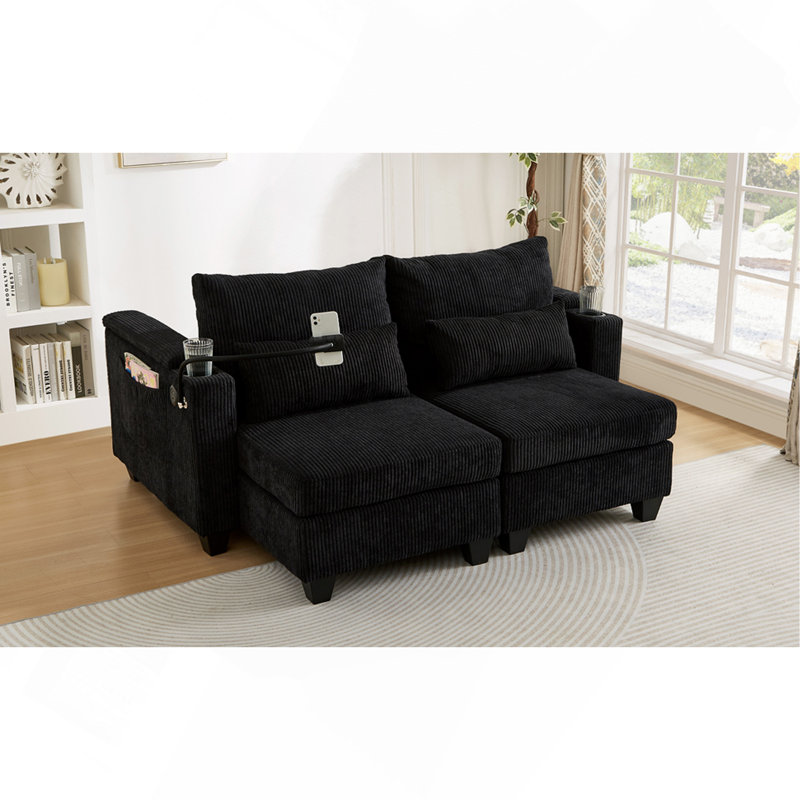 Canapé-lit convertible avec méridienne 63 po et canapé-lit Corduroy avec ports USB