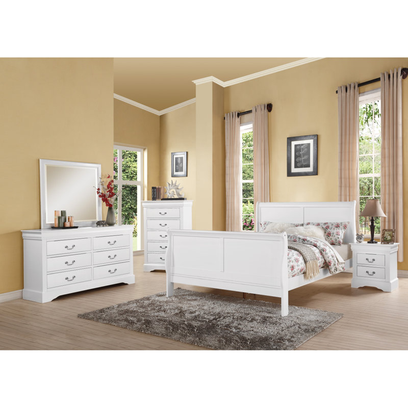 Bed Frame With Headboard, White, Queen