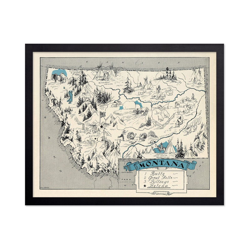 Carte illustrée du Montana, H 24 po x l 32 po, Affiche, Sans cadre