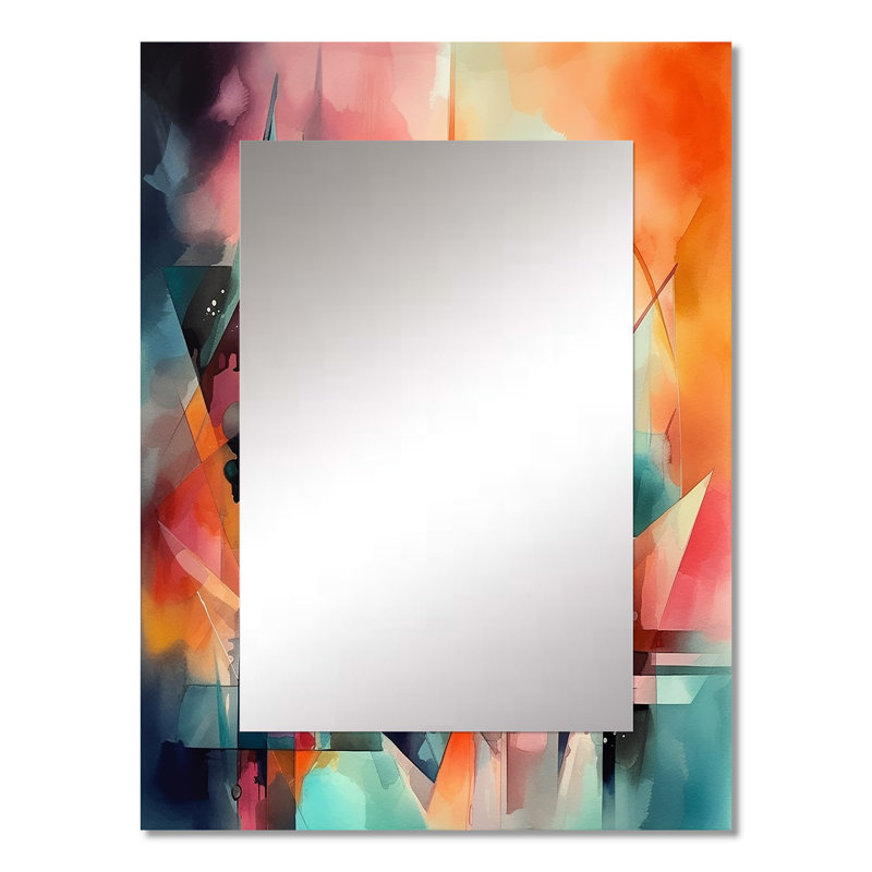 Red And Green Abstracted Visions Of Space - Geometric Large Wall Mirror, Red Decorative Mirror, Printed Metal Art, 32" x 24"