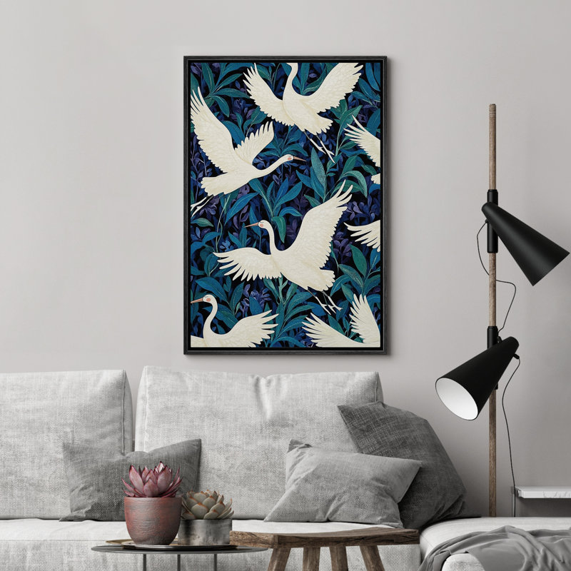 Impression sur toile, "Swans Flying In Tropical Botanical", Noir, H 24 po x l 16 po