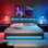 Ensemble de chambre à coucher 3 pièces, lit plateforme tapissier avec système de rangement hydraulique, DEL, charge USB et table de chevet à 2 DEL