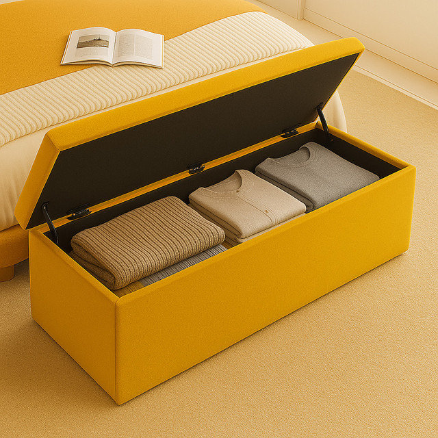Safar Wide Velvet Plain Rectangle Solid Color Standard Ottoman Box with Storage, 40cm H x 180cm W x 40cm D, Mustard Gold