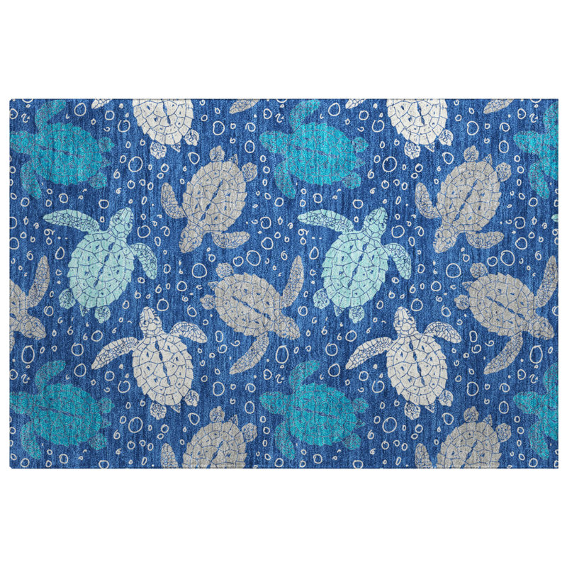 Premium Machine Washable Dream Shag ADS192 Turtles Rug, 1'8" x 2'6", Blue