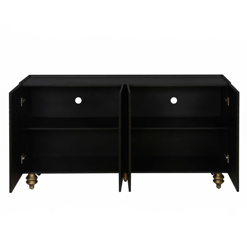 Buffet cannelé avec tablettes réglables, Noir