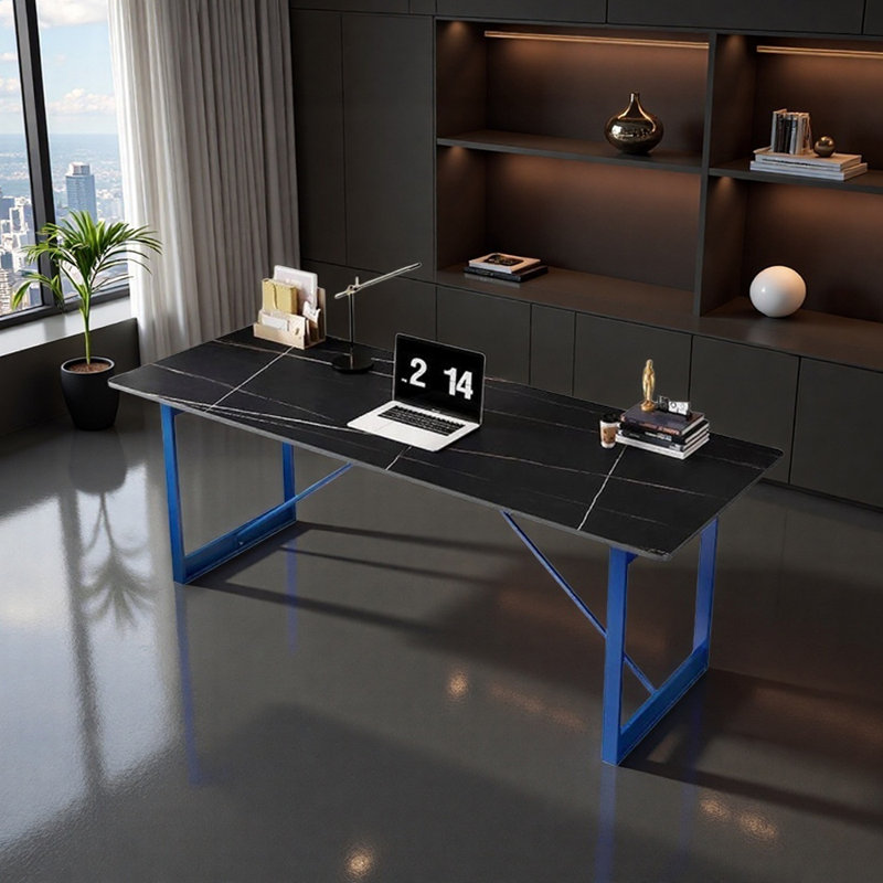 Bureau d'écriture Modern Light, Blanc / noir / bleu, H 29,52 po x l 70,86 po x P 23,62 po
