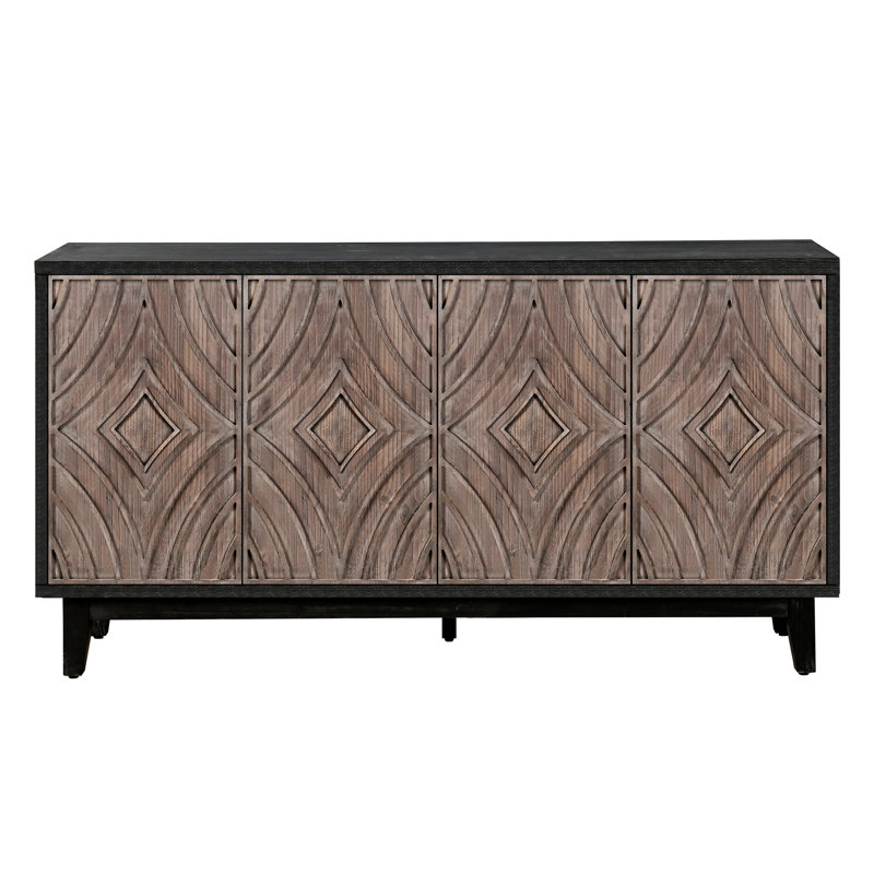 Mid Century Console Table Sideboard - 60" Antique Brown For Entrance 4 Doors, 2 Adjustable Shelves, Material Kitchen Buffet Cabinet With Doors Interior Finish