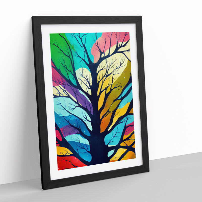 XV1022-428X Abstract Tree In Colour No.3 - Single Picture Frame Print, Black Framed, 46cm H x 34cm W