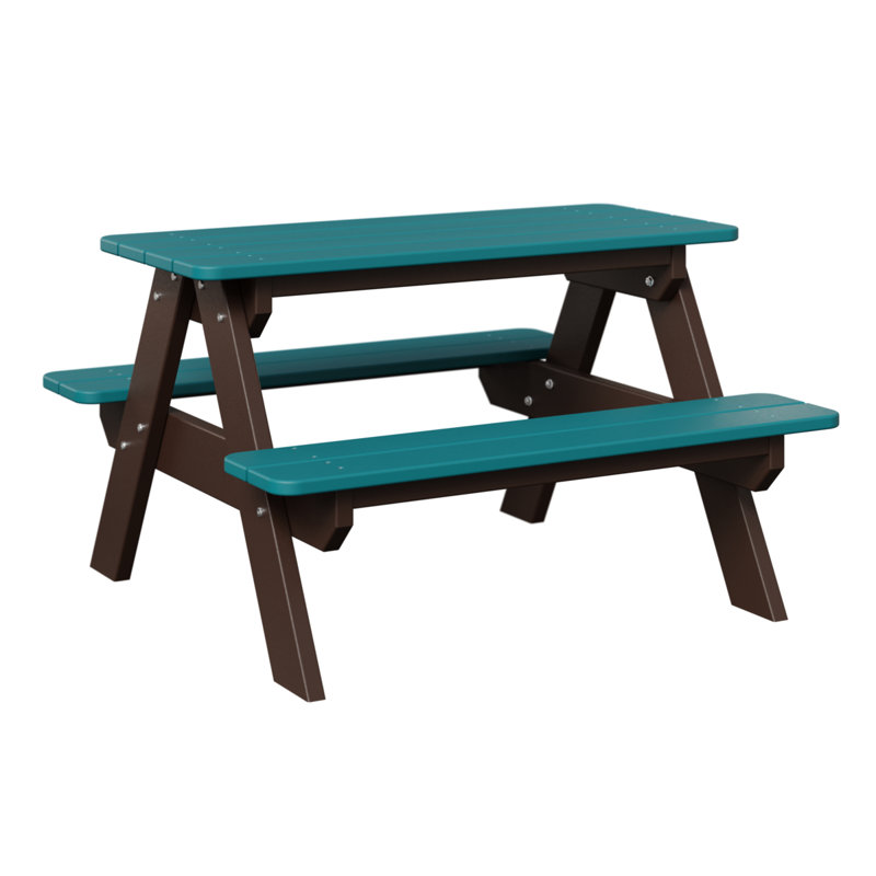 Berlin Gardens Kids Rectangular Picnic Table, Aruba Blue Top/Chocolate Brown Base