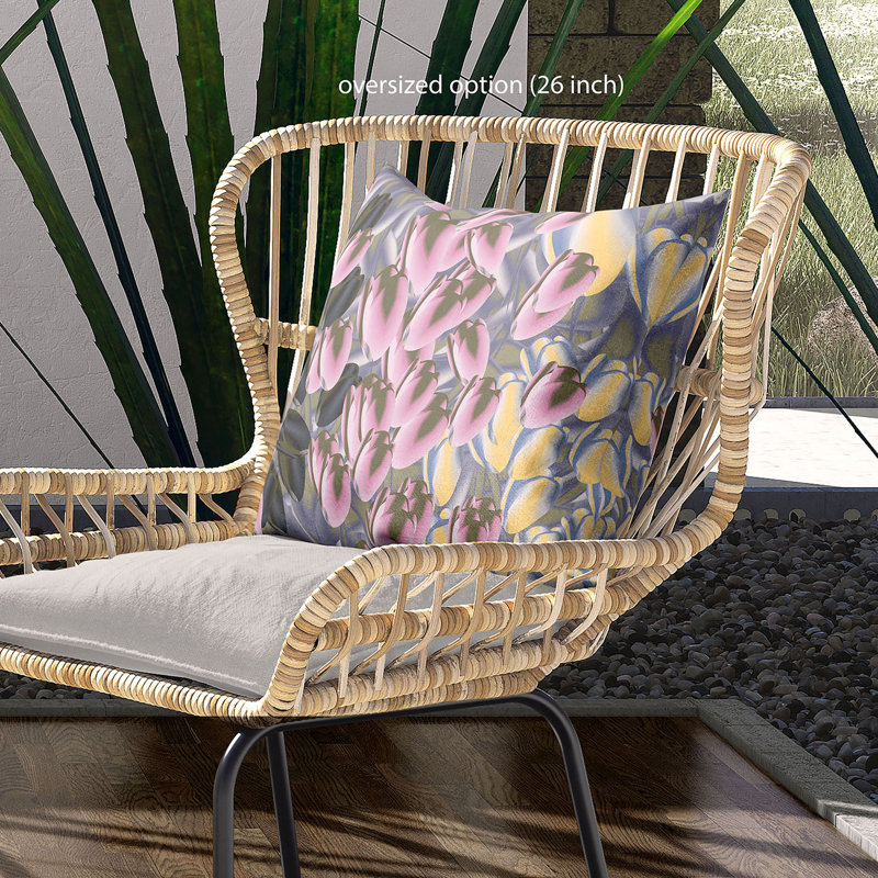 Polyester Throw Square Pillow Cover & Insert, Yellow/Gray, 16" x 16"