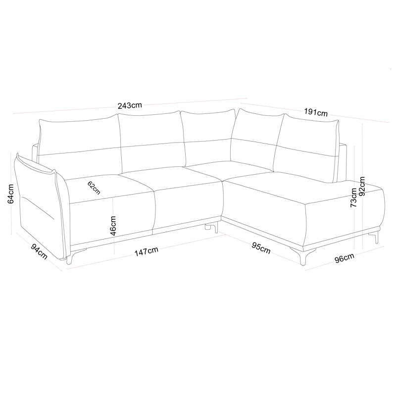 Bielecki 3 Seater Sofa Bed, Yellow, Left Hand Facing