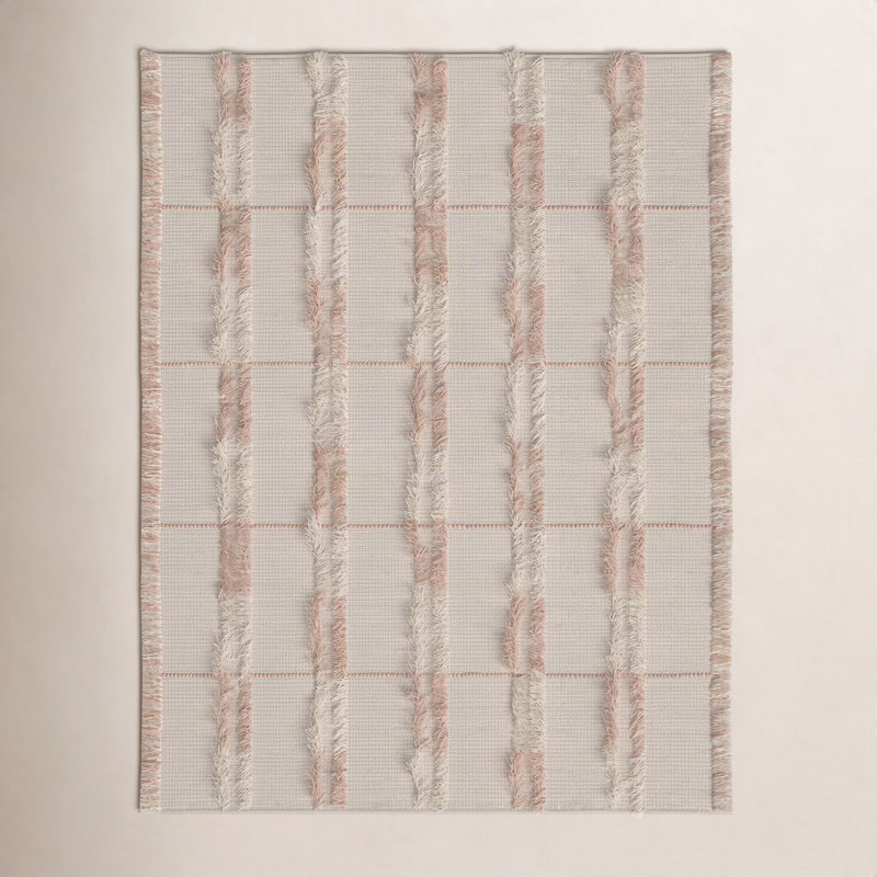 Tapis rose en laine tissé à la main Charlie, Rectangle 8 pi x 10 pi