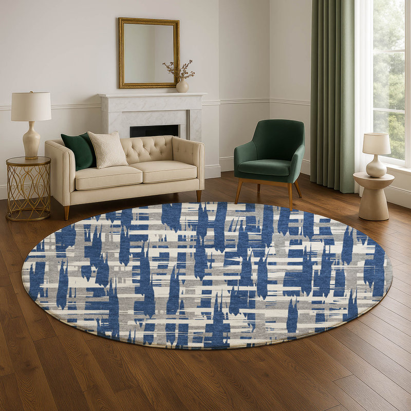Premium Machine Washable Chelston AMF1849 Stripes Rug, Round 8'