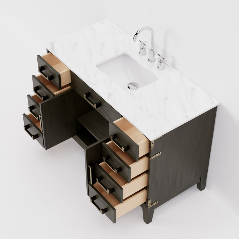 Ensemble de meuble-lavabo simple 48 po x P 22 po Laurel, Marbre de Carrare blanc, Chêne brun