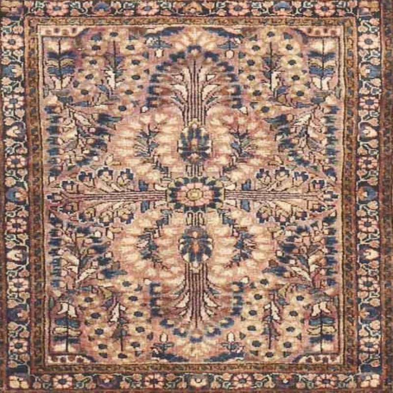 Tapis oriental brun / beige / bleu, Carré 7 pi