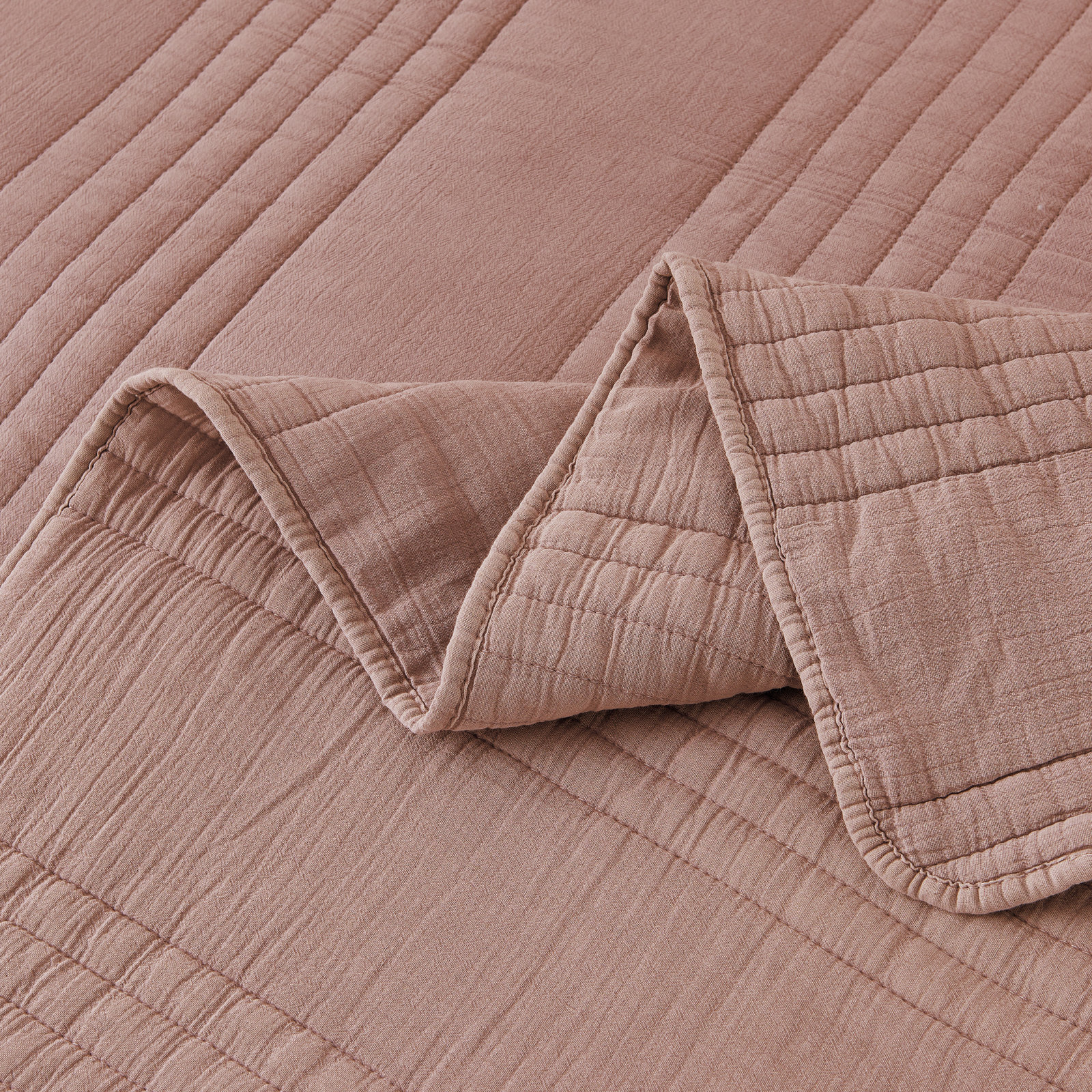 Cotton Quilt Set, Twin Quilt + 1 Standard Sham, Rust Pink