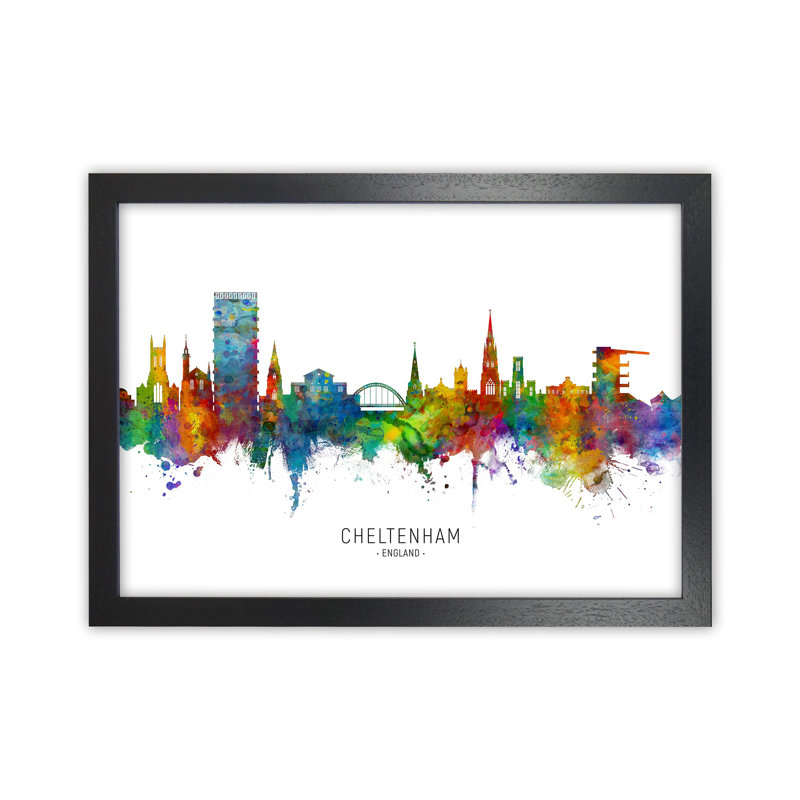 Cheltenham England Skyline by Michael Tompsett - 1 Piece Wall Art, 25cm H x 34cm W x 3cm D, Black Framed