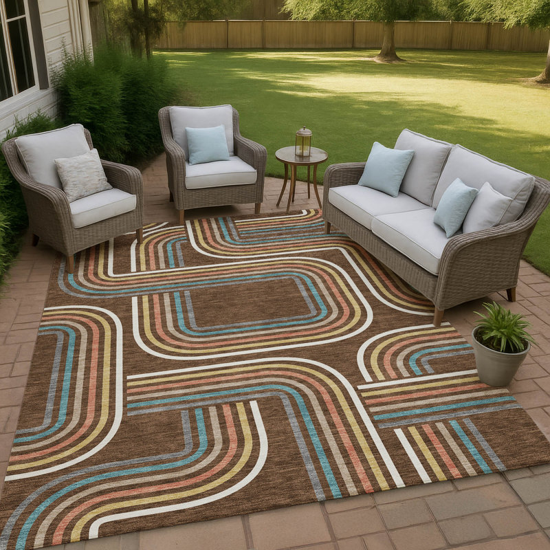 Machine Washable Indoor/Outdoor Chantille ACN2535 Geometric Rug, Rectangle 8' x 10', Chocolate