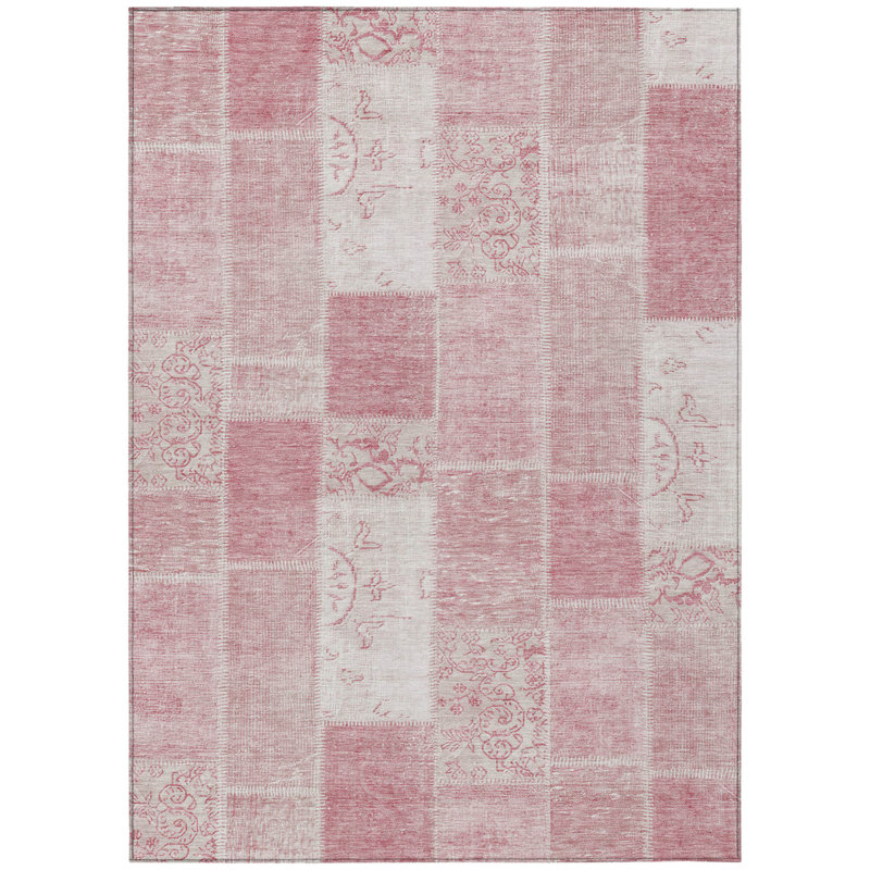 Tapis intérieur lavable rosé 10 pi x 14 pi patchwork ivoire et ivoire