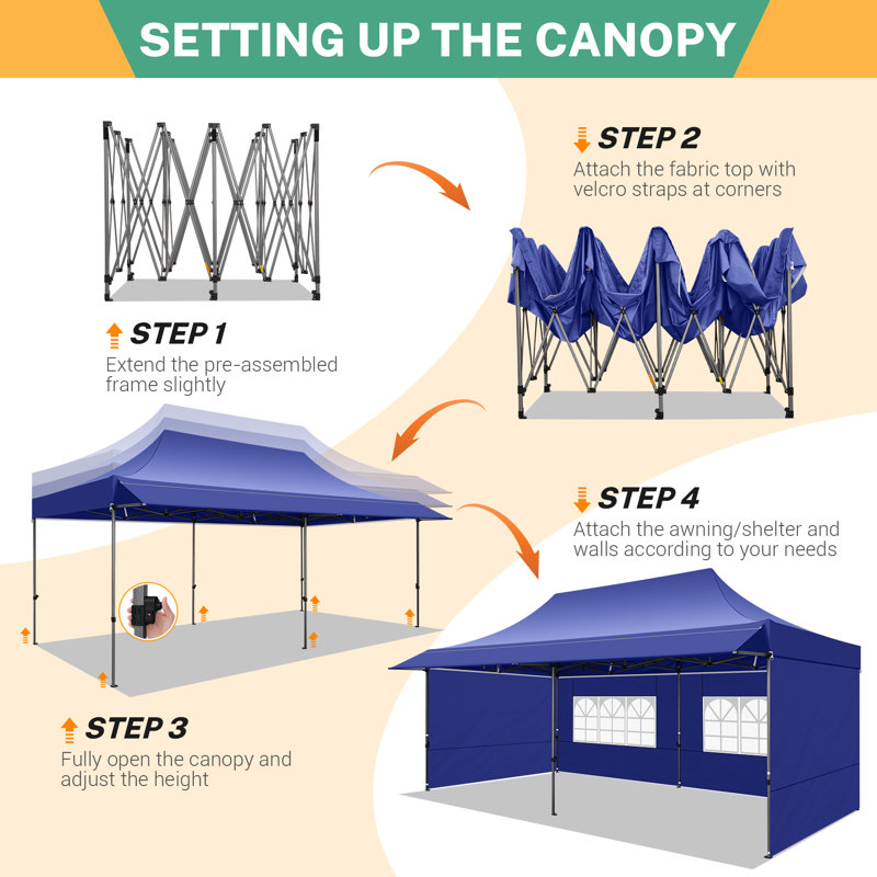 10 x 20 FT Pop Up Canopy with Awning,Wind Waterproof Heavy Duty Canopy, Dark Blue