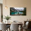 Tableau sur toile représentant un lac de montagne turquoise avec des sommets enneigés et des pins-801713365
