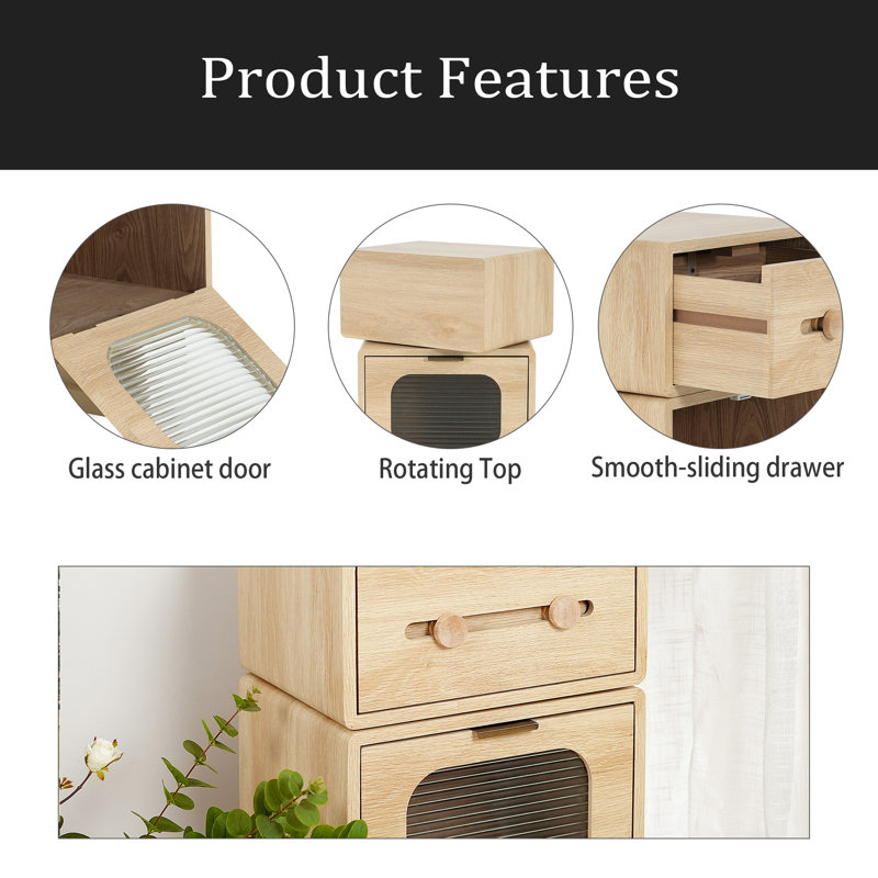 MDF CREATIVE ROTATABLE ROBOT STORAGE SIDE TABLE, NATURAL COLOR