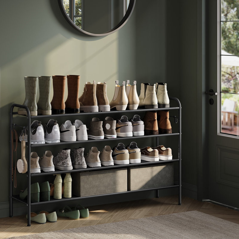 Étagère à chaussures à 4 niveaux, range-chaussures, étagère à chaussures en tissu avec 4 crochets, pouvant contenir jusqu'à 24 paires, réglable en hauteur pour le vestibule