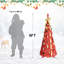 Sapin de Noël rouge pliable de 1,80 m, 150 lumières DEL blanc chaud, rubans, fleurs, flocons de neige, branches de pin et boules inclus. Solution de rangement compacte et réutilisable.