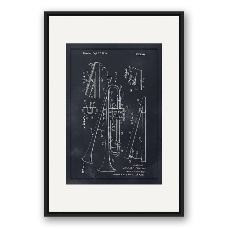 «Dual Bell Trumpet» sur toile, H 37,75 po x l 25,75 po x P 1,75 po, Cadre flottant noir