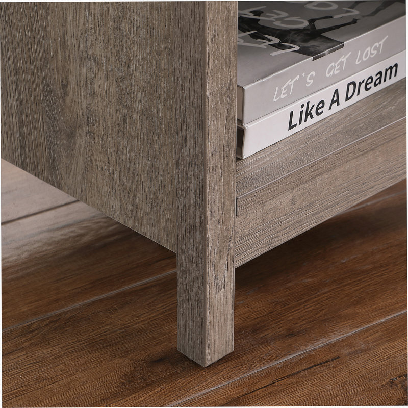 Table de chevet avec tiroir, table de bout avec tiroir et tablette ouverte, facile à assembler, cadres latéraux robustes, poignée en métal, table de chevet pour chambre à coucher, table d'appoint pour salon, gris rustique