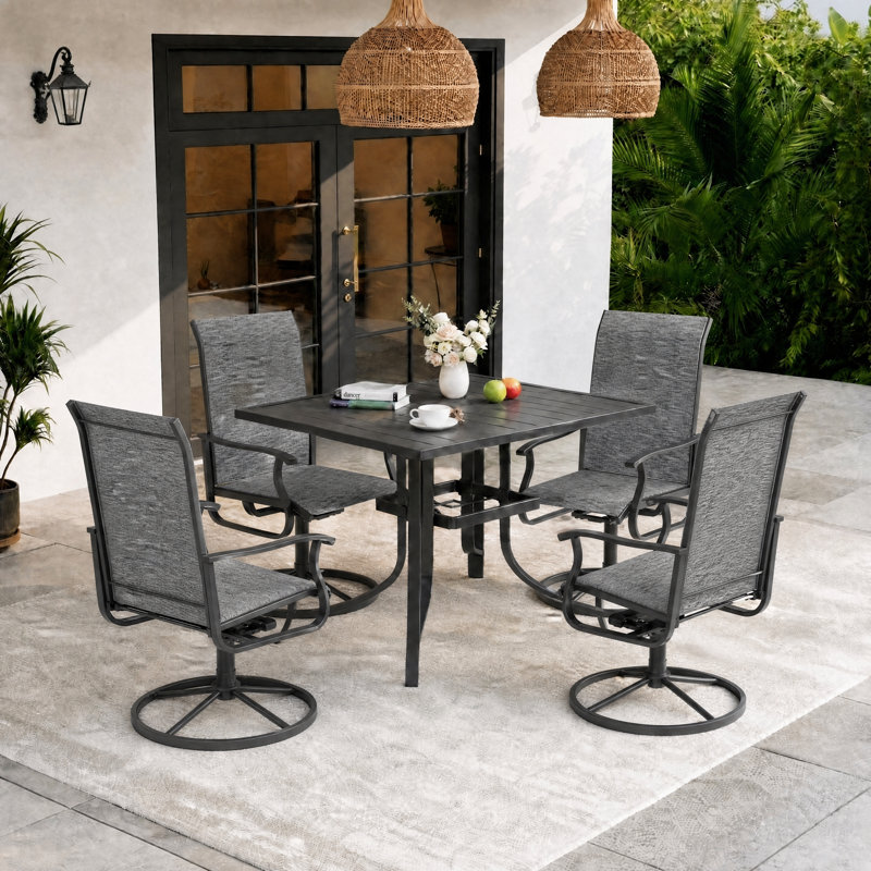 Ensemble de salle à manger 5 pièces imperméable pour terrasse - table rectangulaire d'extérieur et 4 chaises pivotantes rembourrées