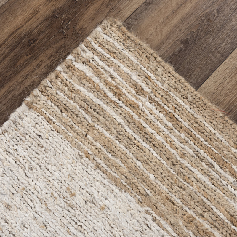 Tapis rectangulaire beige / brun en jute tissé à plat à la main Gary-Brian, Rectangle 9 pi x 12 pi