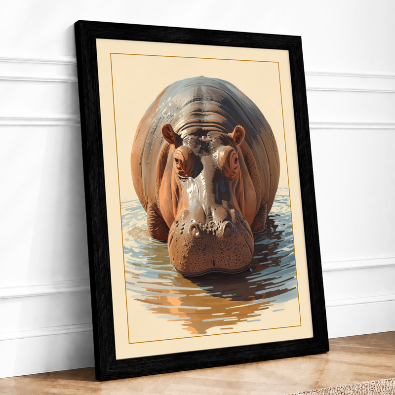 Hippopotamus Rising Modern - Framed Print, A3 - 42.0 x 29.7 cm, Black