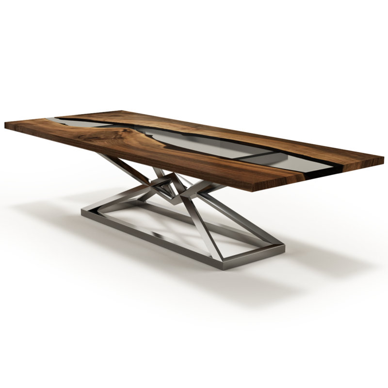 Table de salle à manger à piédestal en acier inoxydable Abruzzo, L 48 po x L 108,3 po