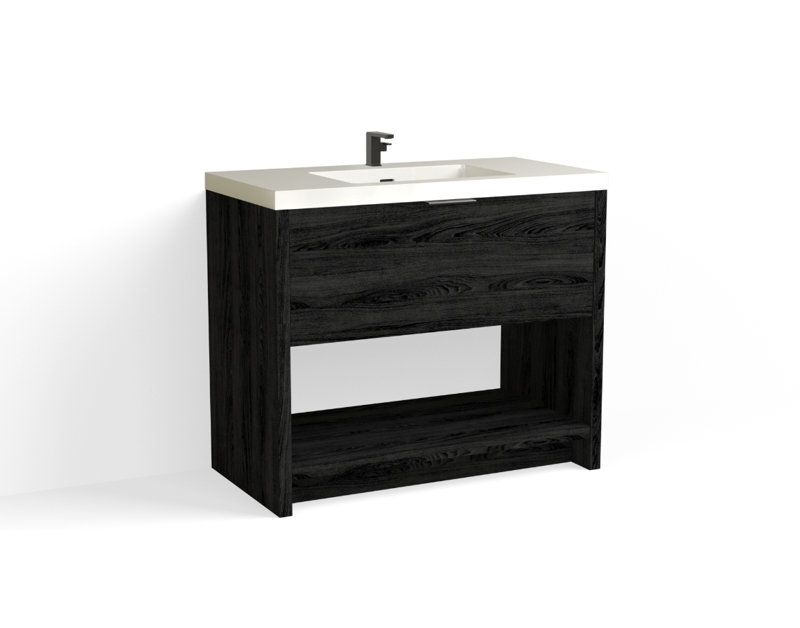 Vista 42" W Freestanding Single Bathroom Vanity, White Gloss, Charred/Matte Black, Single-Hole