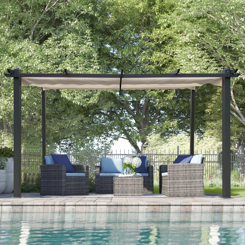 Pergola escamotable d'extérieur 13 x 10 pi - Parasol pour auvent pour jardins et terrasses, cadre en aluminium rouille avec abri de soleil réglable